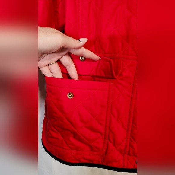 Talbots Jacket Women's Size Small Red Black Quilted Coat Corduroy Trim Classic - Picture 8 of 11
